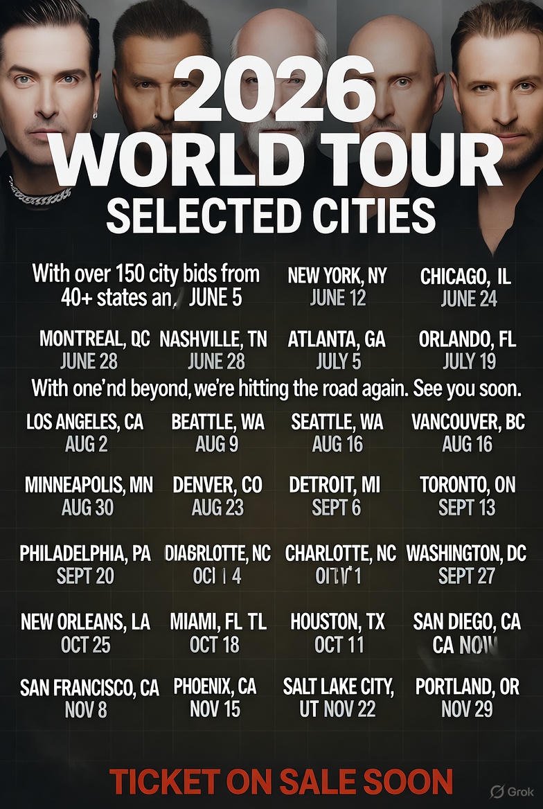 After Receiving Over 150 City Bids Across 40+ States and Beyond, Backstreet Boys Organizers Finally Reveal the Selected Cities for the 2026 World Tour, Marking a New Era of Unmatched Fan Excitement and Global Expansion,…