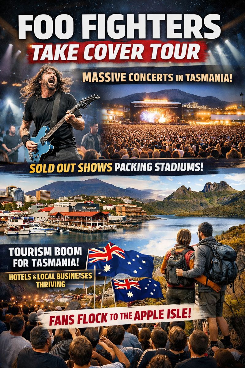 Foo Fighters news highlights their massive ongoing “Take Cover Tour” with major concert impacts in Tasmania, Australia, boosting local tourism…see all here…