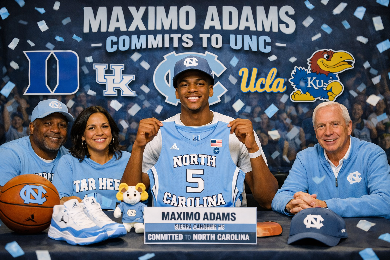 Maximo Adams, a standout 6-foot-7, 205-pound small forward currently in his senior season at Sierra Canyon High school officially commits UNC Tar heel basketball program over top tier teams including…. details…