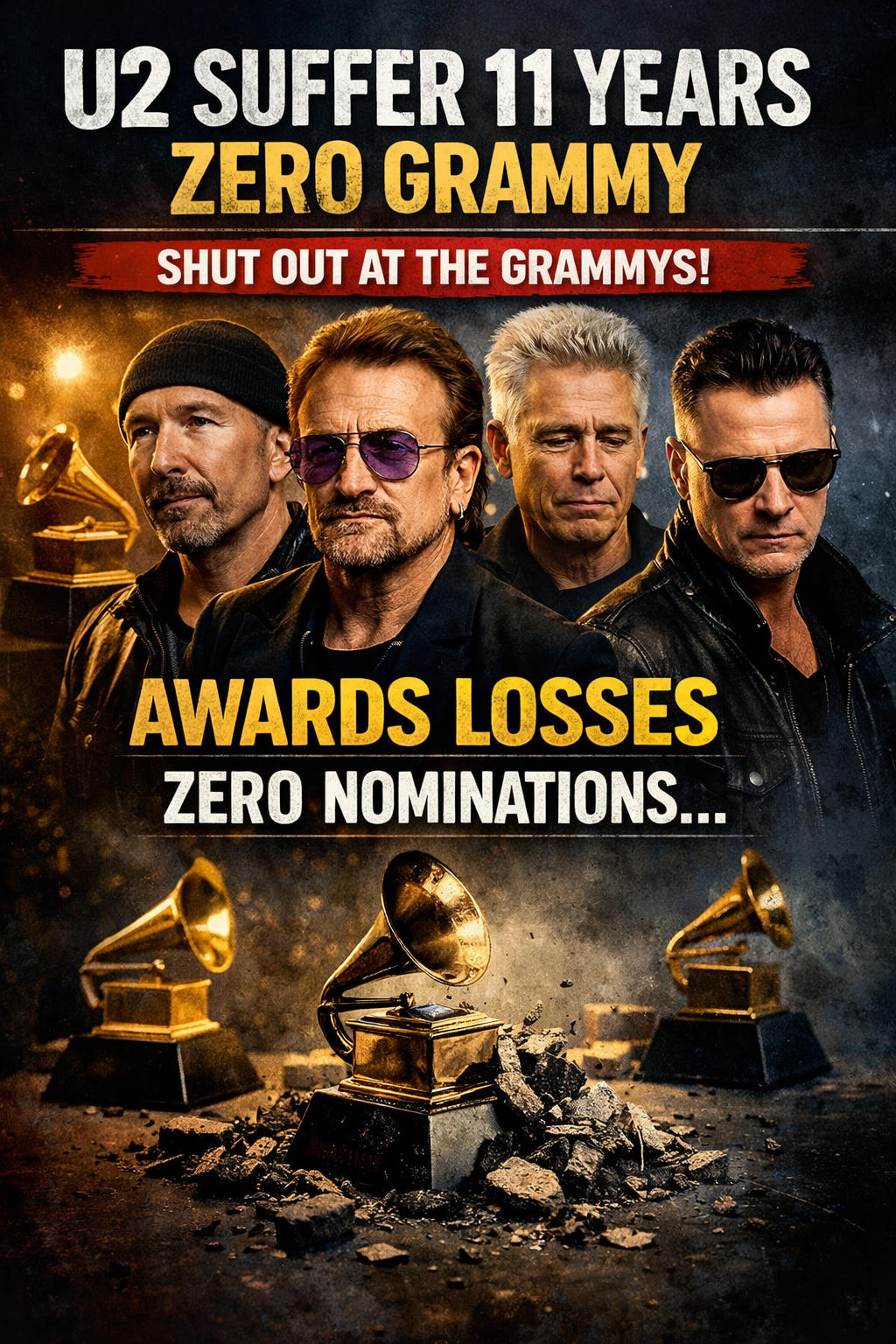 U2 SUFFER 11 YEARS ZERO GRAMMY: U2 Shut Out at the Grammys, Suffer Awards Losses and Receive Zero Nominations…. DETAILS…