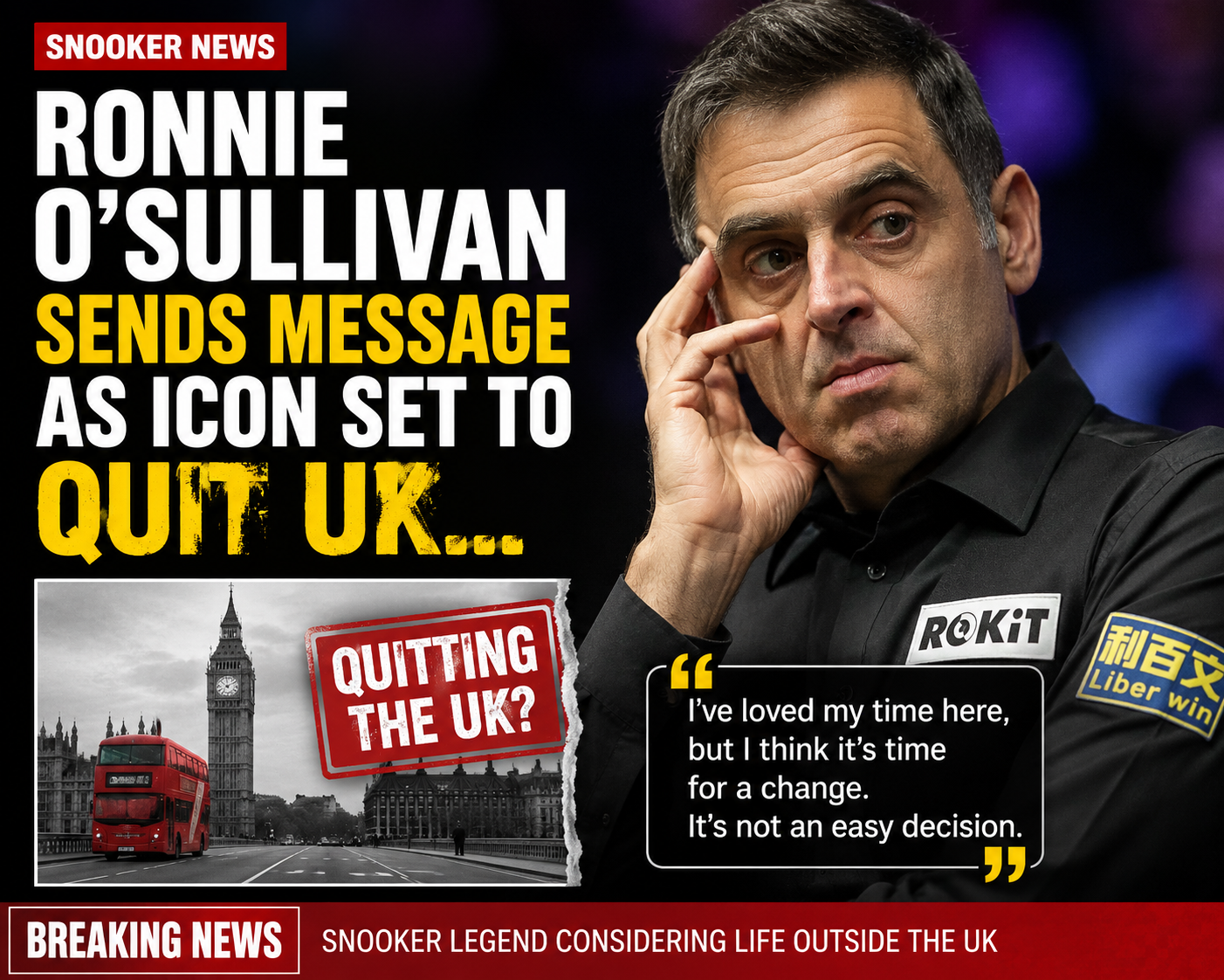 Snooker news: Ronnie O’Sullivan sends message as icon set to quit UK…